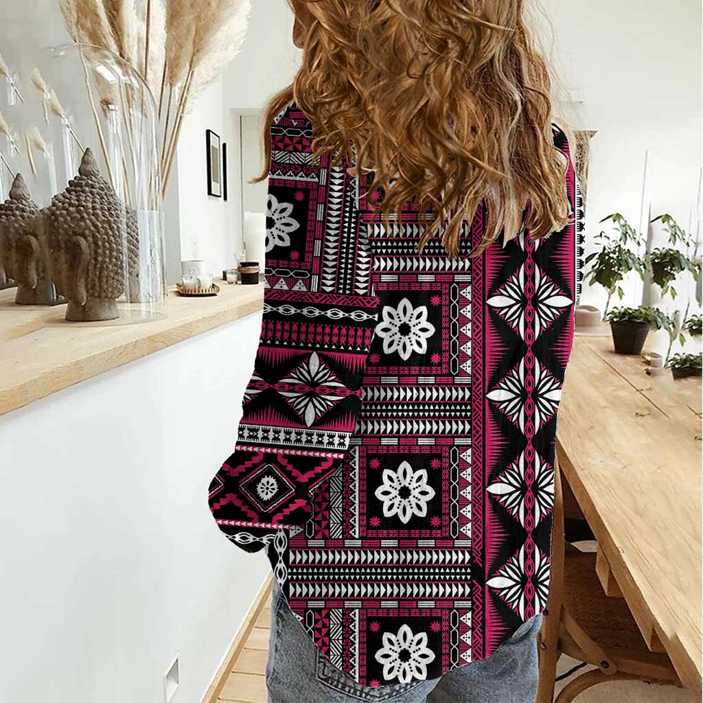 Fiji Masi Tapa Pattern Pink Women Casual Shirt - Polynesian Pride