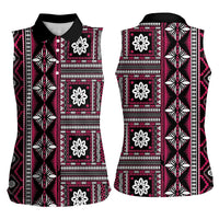 Fiji Masi Tapa Pattern Pink Women Sleeveless Polo Shirt - Polynesian Pride