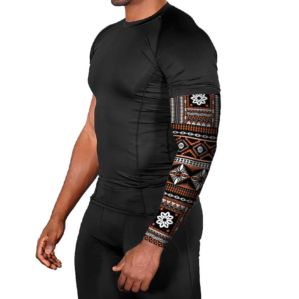 Fiji Masi Tapa Pattern Orange Arm Sleeves - Polynesian Pride