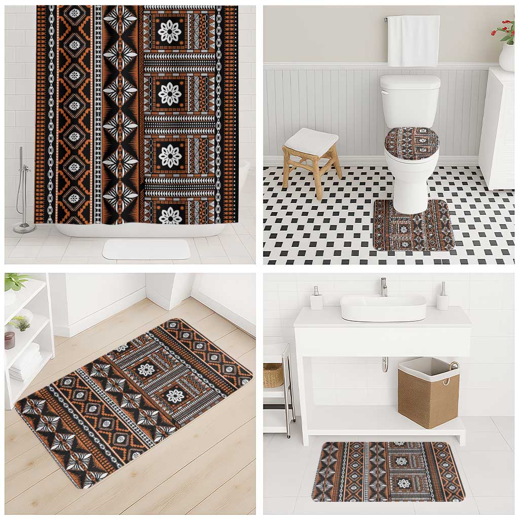 Fiji Masi Tapa Pattern Orange Bathroom Set - Polynesian Pride