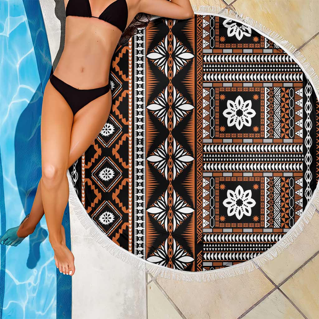 Fiji Masi Tapa Pattern Orange Beach Blanket - Polynesian Pride