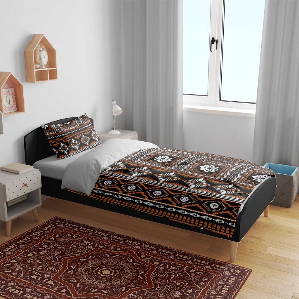 Fiji Masi Tapa Pattern Orange Bedding Set - Polynesian Pride