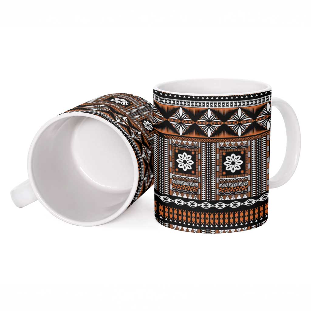 Fiji Masi Tapa Pattern Orange Ceramic Mug - Polynesian Pride