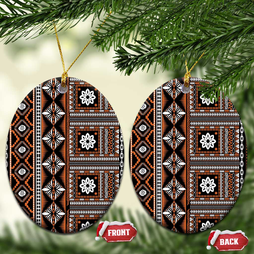 Fiji Masi Tapa Pattern Orange Ceramic Ornament - Polynesian Pride