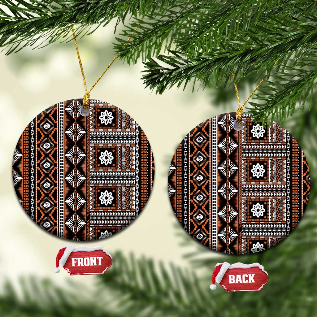 Fiji Masi Tapa Pattern Orange Ceramic Ornament - Polynesian Pride