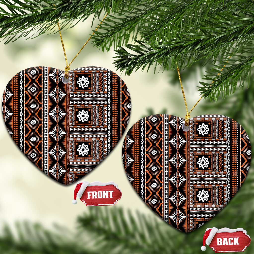 Fiji Masi Tapa Pattern Orange Ceramic Ornament - Polynesian Pride