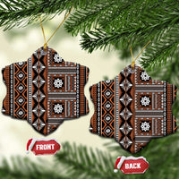 Fiji Masi Tapa Pattern Orange Ceramic Ornament - Polynesian Pride