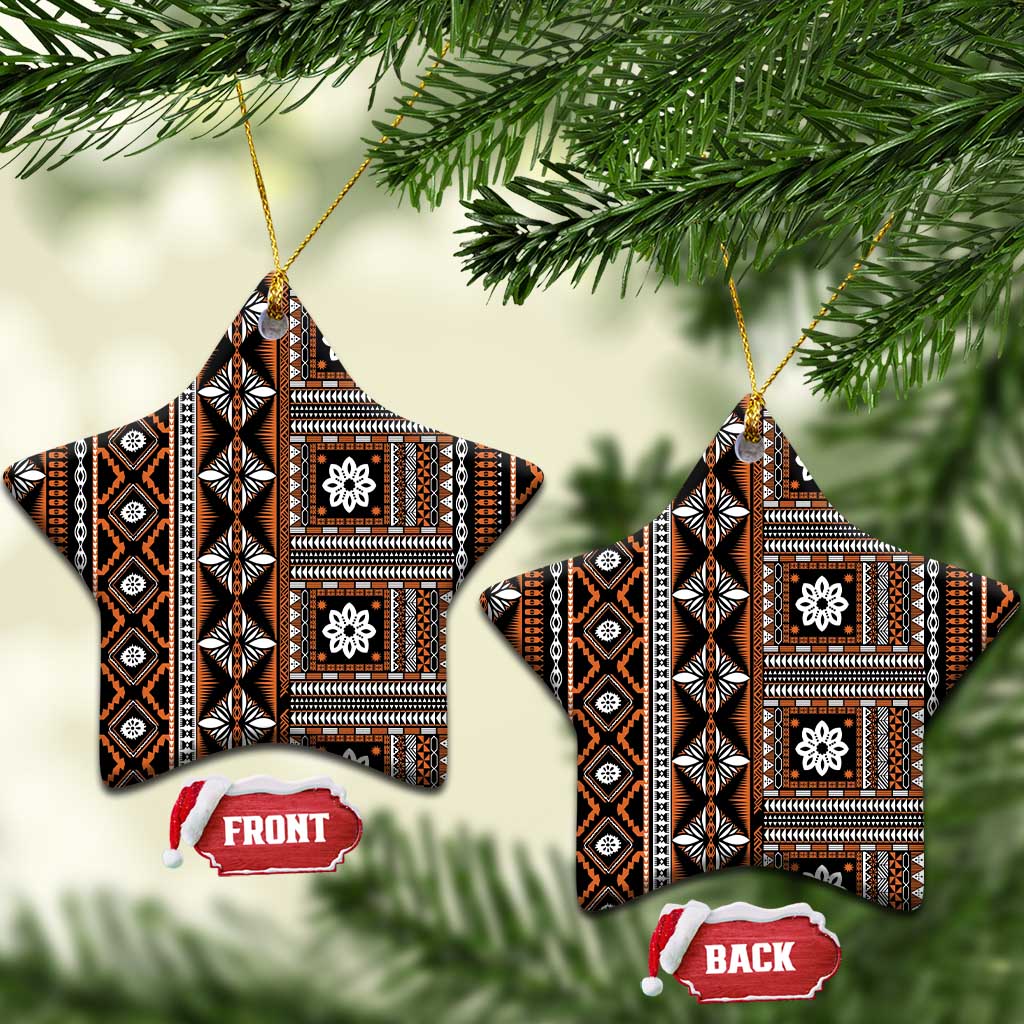 Fiji Masi Tapa Pattern Orange Ceramic Ornament - Polynesian Pride