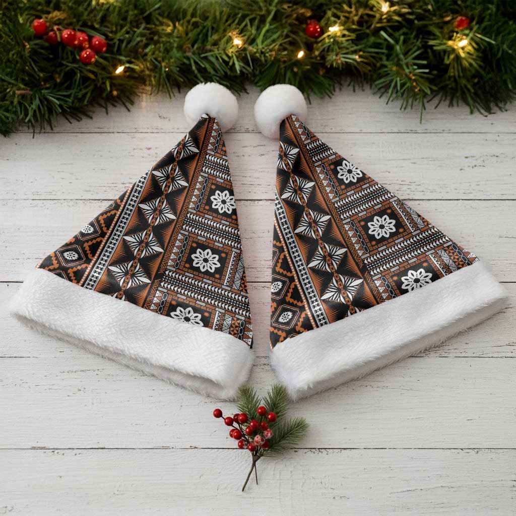 Fiji Masi Tapa Pattern Orange Christmas Santa Hat - Polynesian Pride