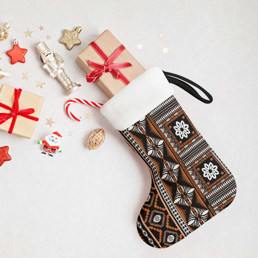 Fiji Masi Tapa Pattern Orange Christmas Stocking - Polynesian Pride