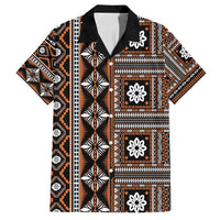 Fiji Masi Tapa Pattern Orange Family Matching Long Sleeve Bodycon Dress and Hawaiian Shirt LT01 Dad's Shirt - Short Sleeve Orange - Polynesian Pride