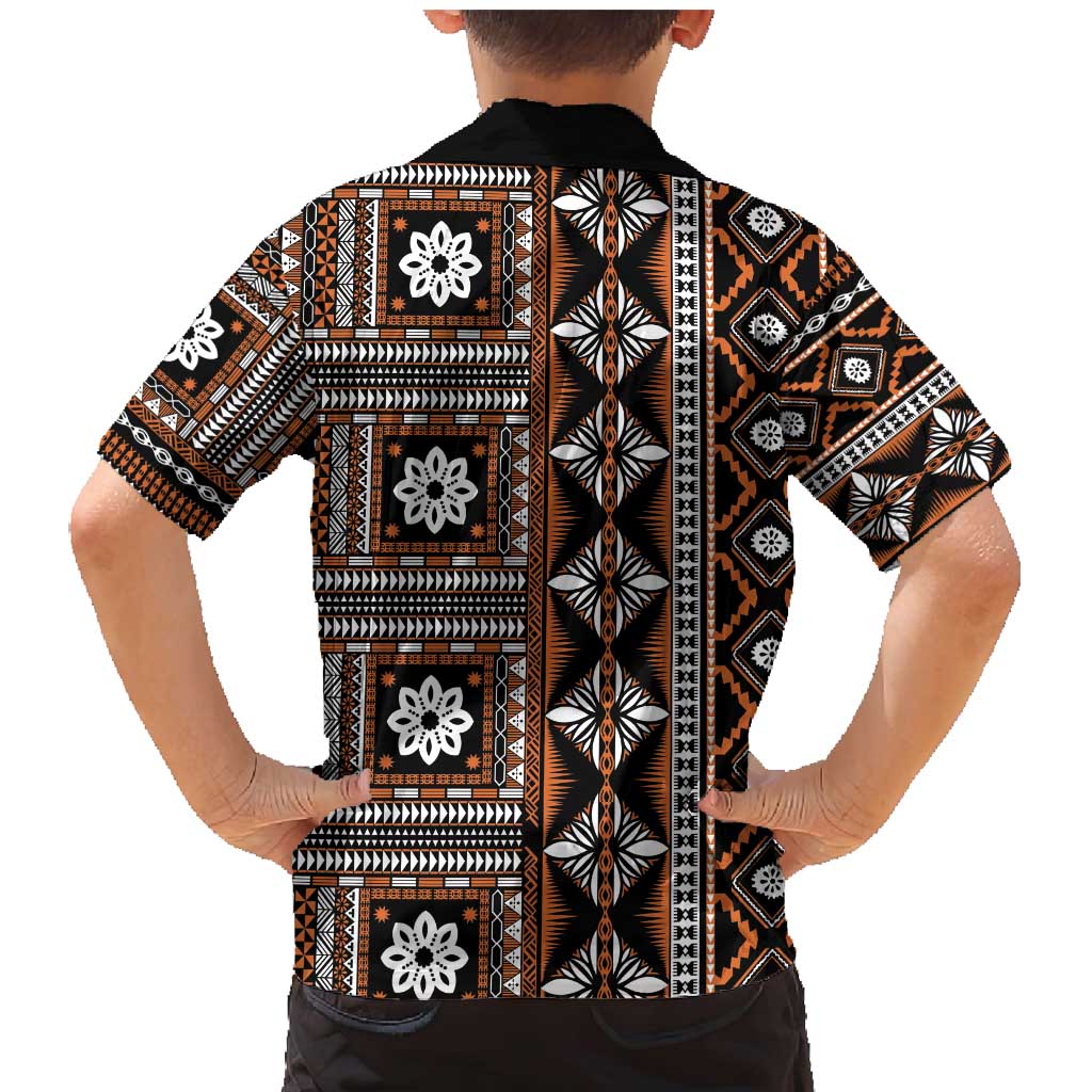 Fiji Masi Tapa Pattern Orange Family Matching Mermaid Dress and Hawaiian Shirt LT01 - Polynesian Pride