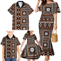 Fiji Masi Tapa Pattern Orange Family Matching Mermaid Dress and Hawaiian Shirt LT01 - Polynesian Pride
