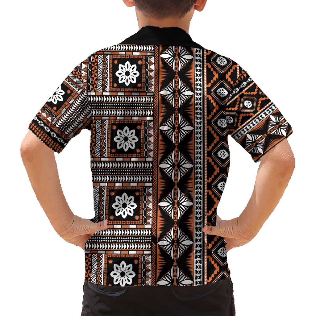 Fiji Masi Tapa Pattern Orange Family Matching Puletasi and Hawaiian Shirt - Polynesian Pride