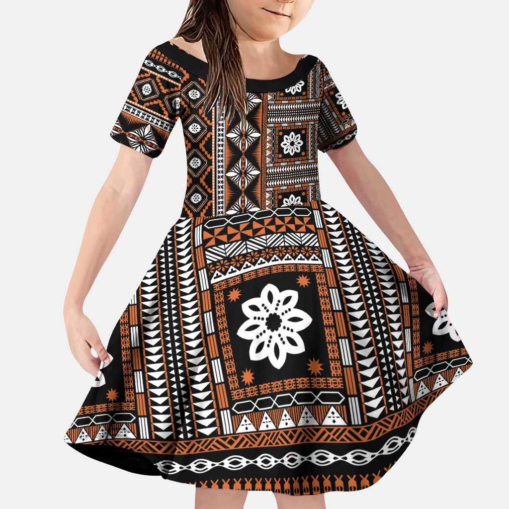 Fiji Masi Tapa Pattern Orange Family Matching Puletasi and Hawaiian Shirt - Polynesian Pride