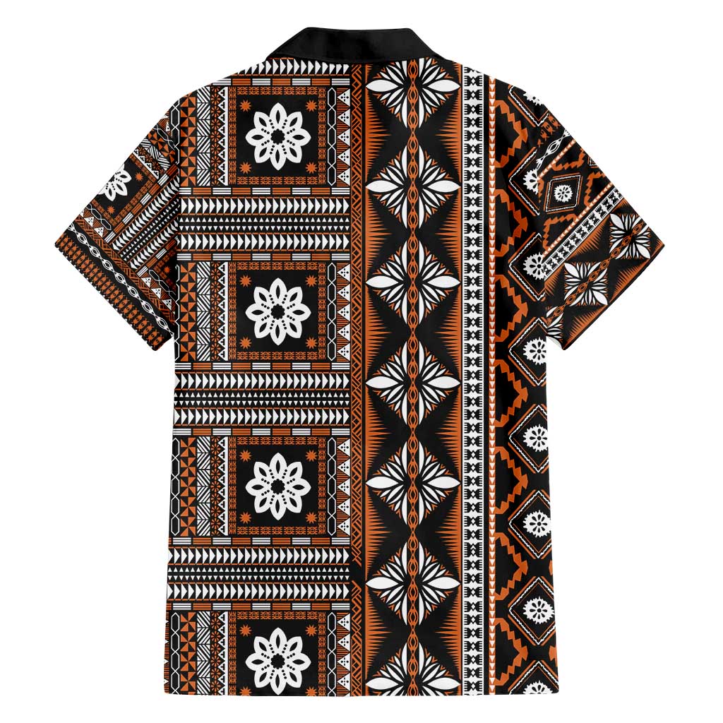 Fiji Masi Tapa Pattern Orange Family Matching Short Sleeve Bodycon Dress and Hawaiian Shirt LT01 - Polynesian Pride