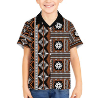 Fiji Masi Tapa Pattern Orange Family Matching Short Sleeve Bodycon Dress and Hawaiian Shirt LT01 Son's Shirt Orange - Polynesian Pride