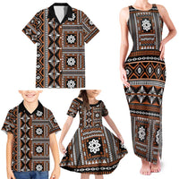 Fiji Masi Tapa Pattern Orange Family Matching Tank Maxi Dress and Hawaiian Shirt LT01 - Polynesian Pride