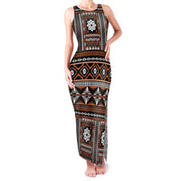 Fiji Masi Tapa Pattern Orange Family Matching Tank Maxi Dress and Hawaiian Shirt LT01 Mom's Dress Orange - Polynesian Pride