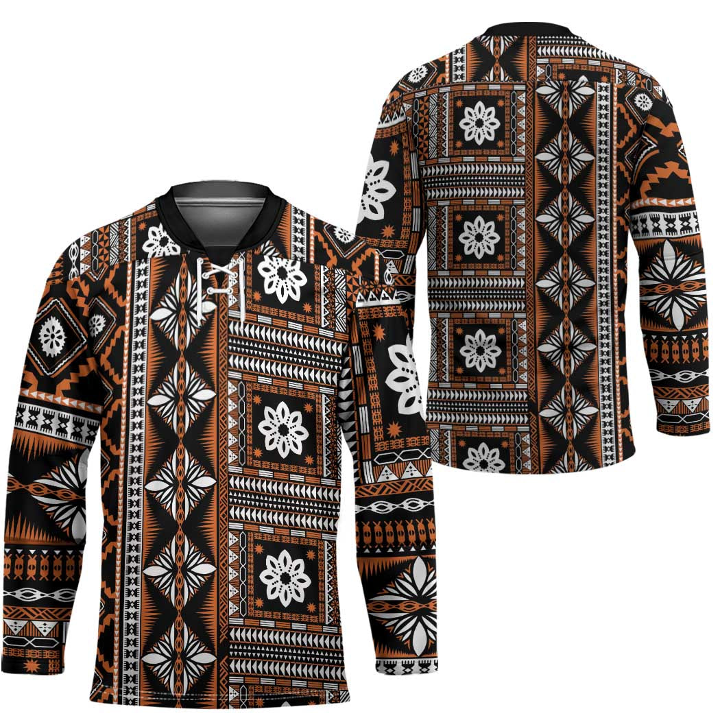 Fiji Masi Tapa Pattern Orange Hockey Jersey - Polynesian Pride