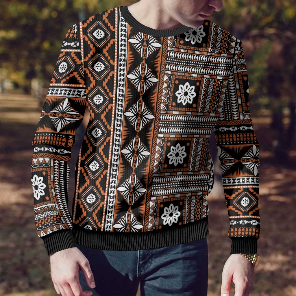 Fiji Masi Tapa Pattern Orange Ugly Christmas Sweater - Polynesian Pride