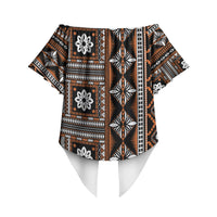 Fiji Masi Tapa Pattern Orange Off Shoulder Wrap Waist Top LT01 - Polynesian Pride