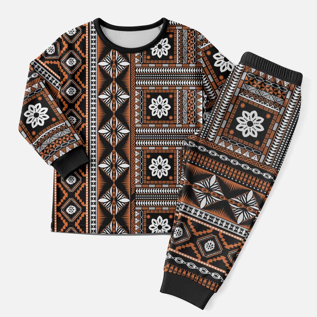 Fiji Masi Tapa Pattern Orange Christmas Pajama Set - Polynesian Pride