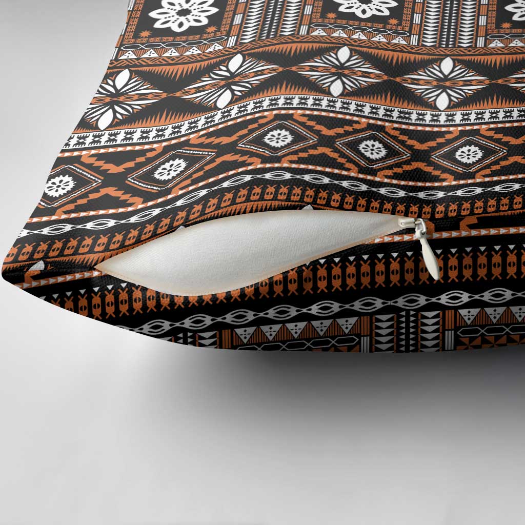 Fiji Masi Tapa Pattern Orange Pillow Cover - Polynesian Pride