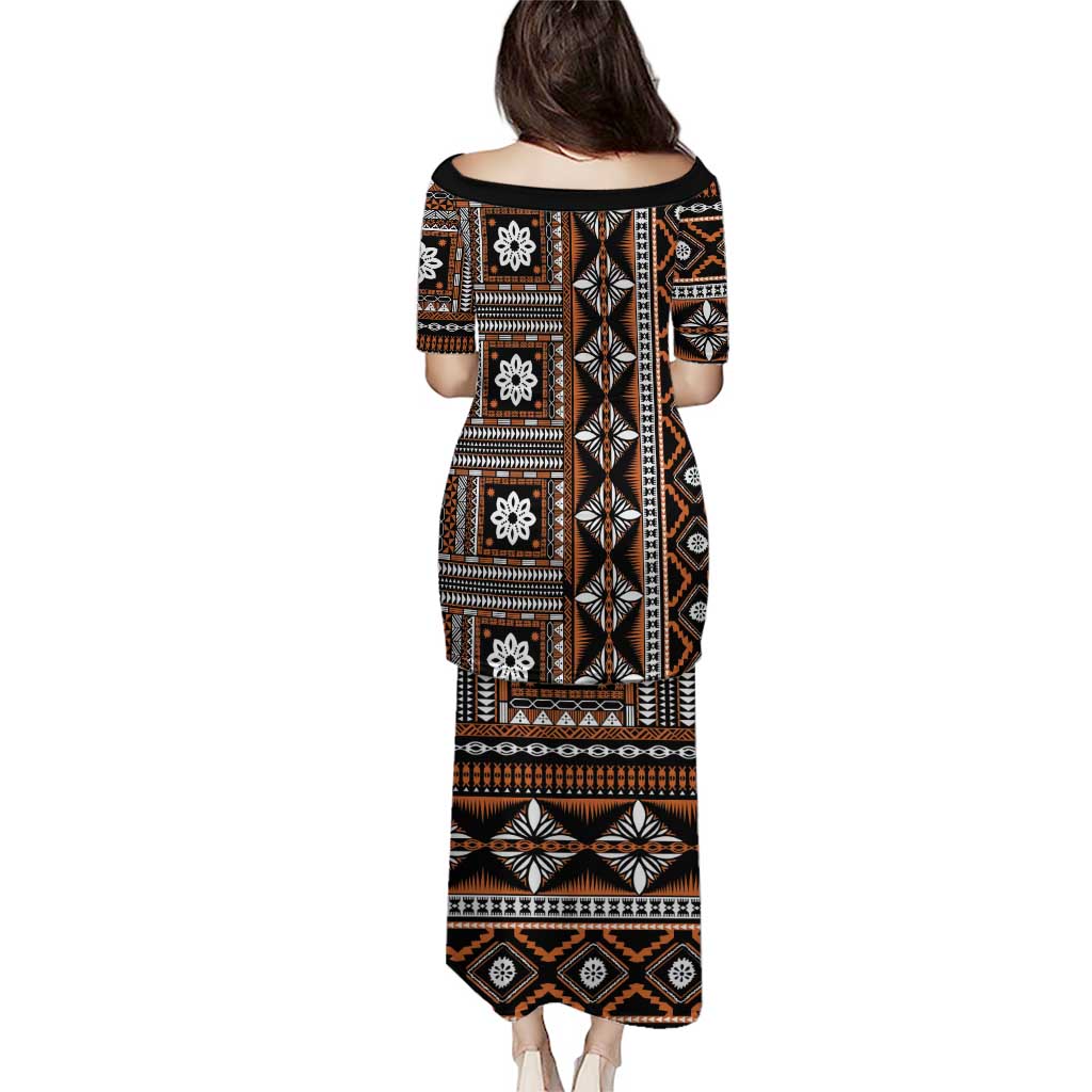 Fiji Masi Tapa Pattern Orange Puletasi - Polynesian Pride