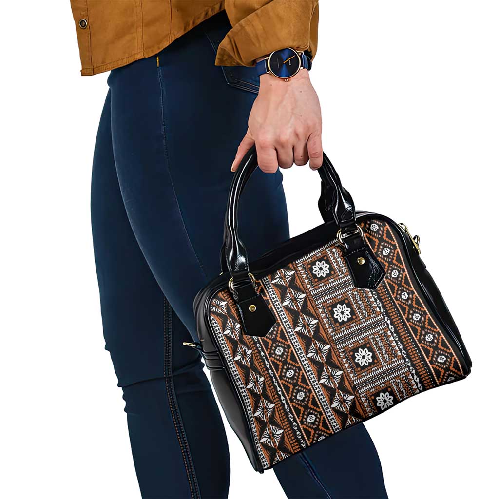 Fiji Masi Tapa Pattern Orange Shoulder Handbag - Polynesian Pride