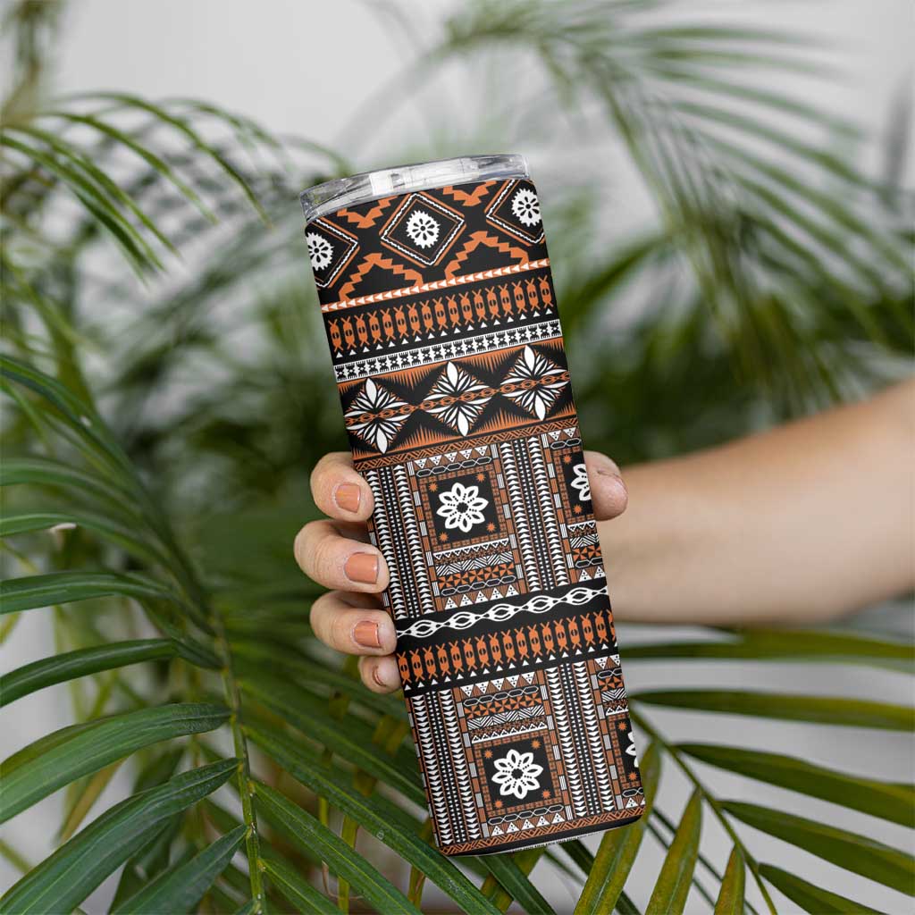 Fiji Masi Tapa Pattern Orange Skinny Tumbler - Polynesian Pride