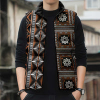 Fiji Masi Tapa Pattern Orange Sleeveless Puffer Jacket - Polynesian Pride