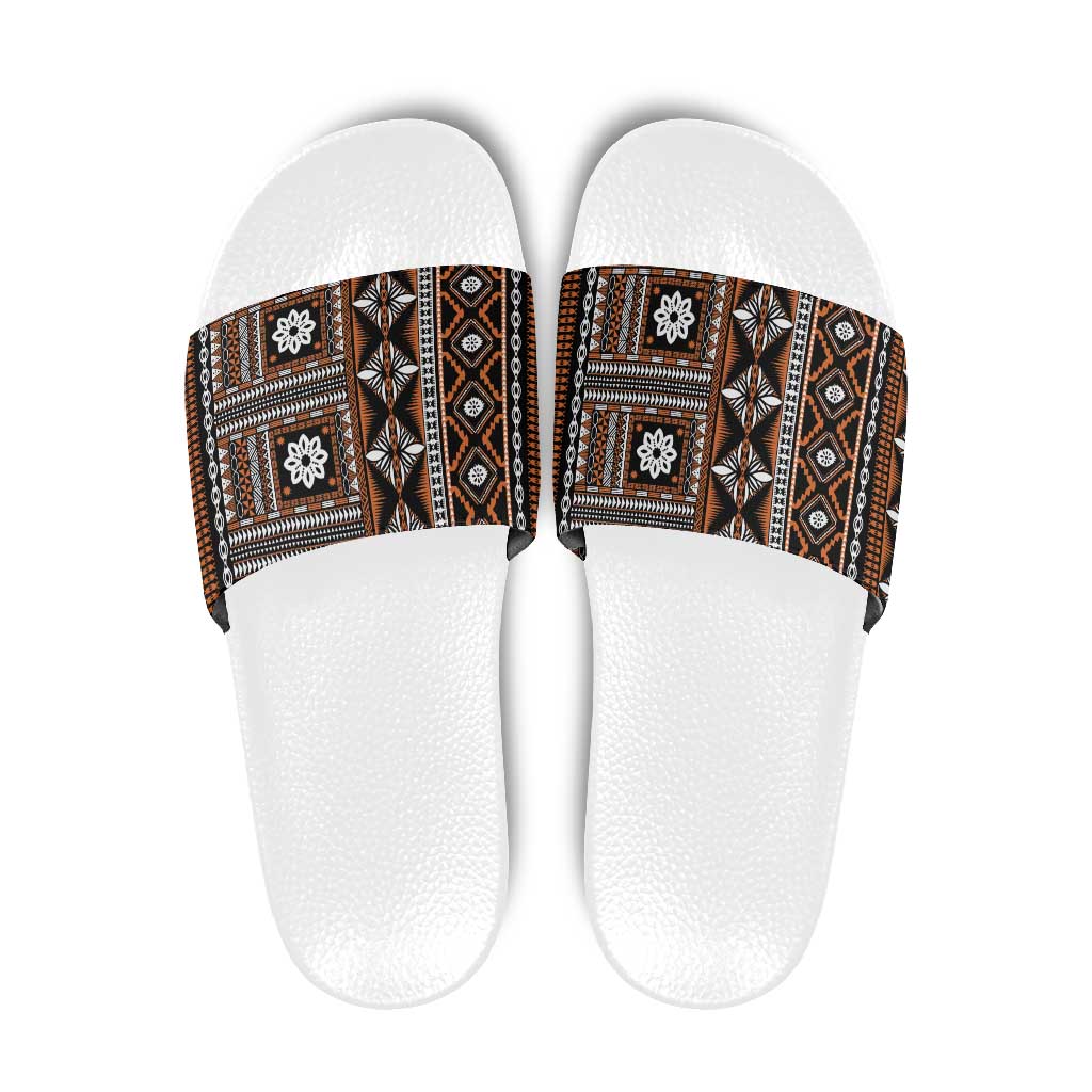 Fiji Masi Tapa Pattern Orange Slide Sandals - Polynesian Pride