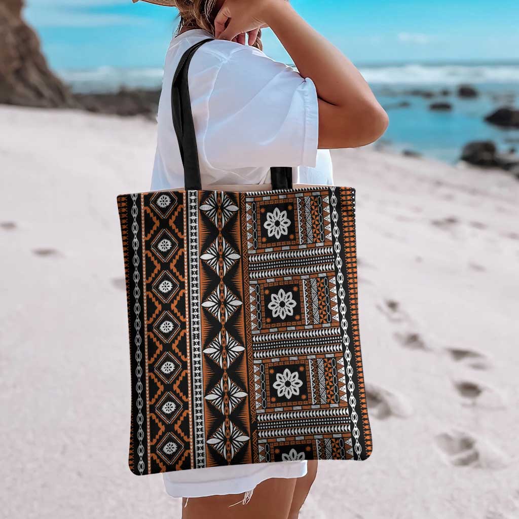 Fiji Masi Tapa Pattern Orange Tote Bag - Polynesian Pride