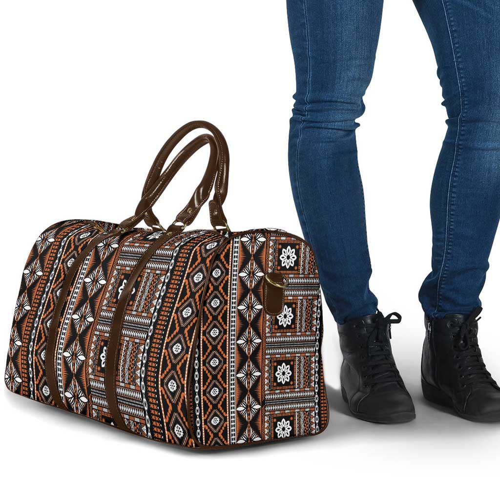 Fiji Masi Tapa Pattern Orange Travel Bag - Polynesian Pride