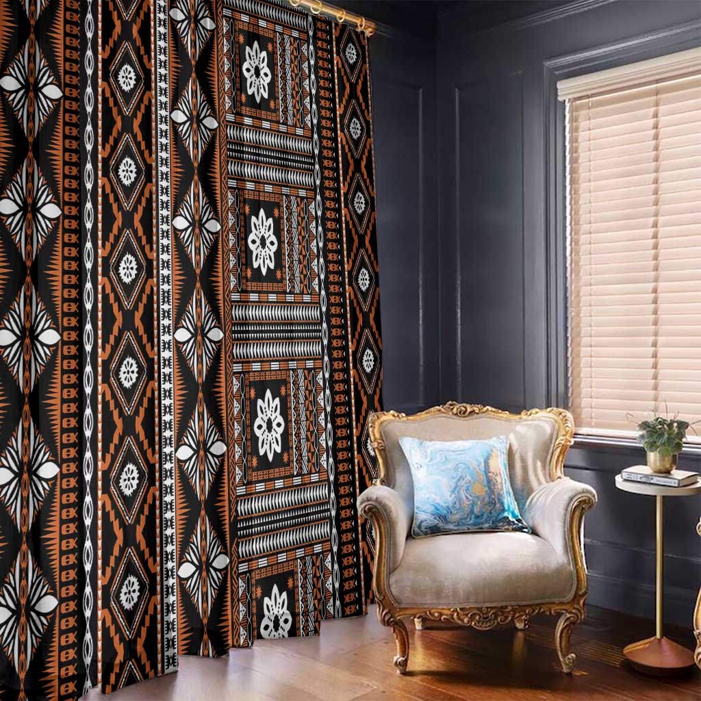 Fiji Masi Tapa Pattern Orange Window Curtain - Polynesian Pride