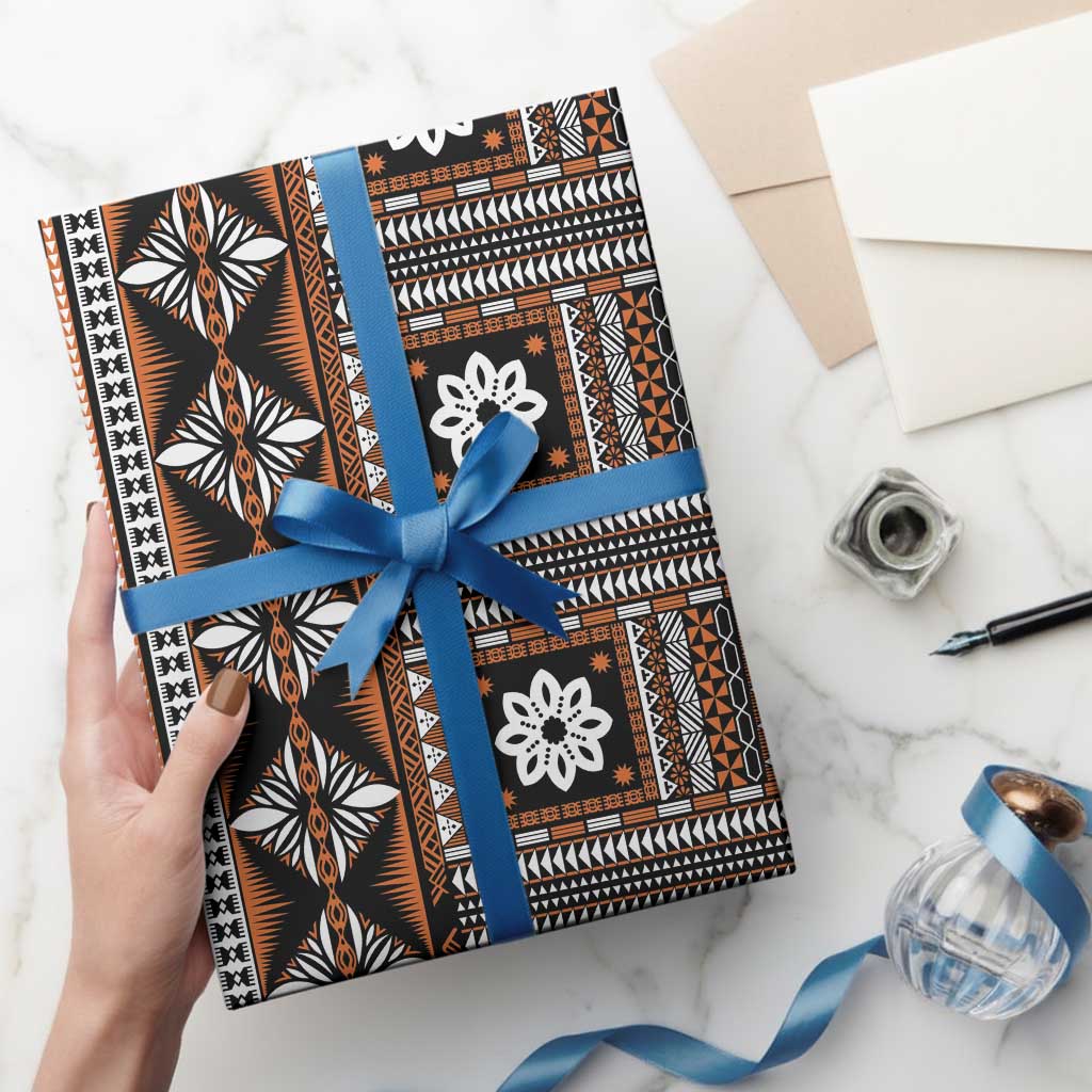 Fiji Masi Tapa Pattern Orange Wrapping Paper - Polynesian Pride