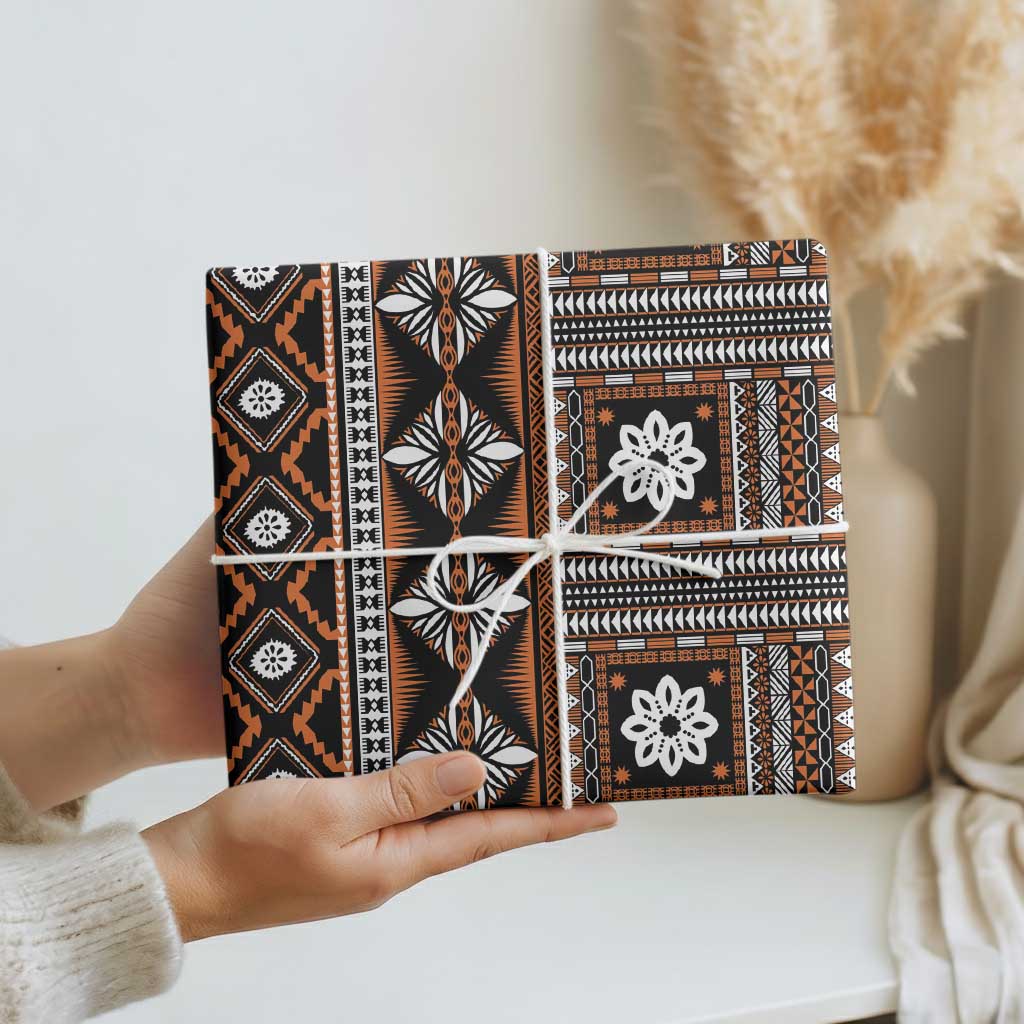 Fiji Masi Tapa Pattern Orange Wrapping Paper - Polynesian Pride