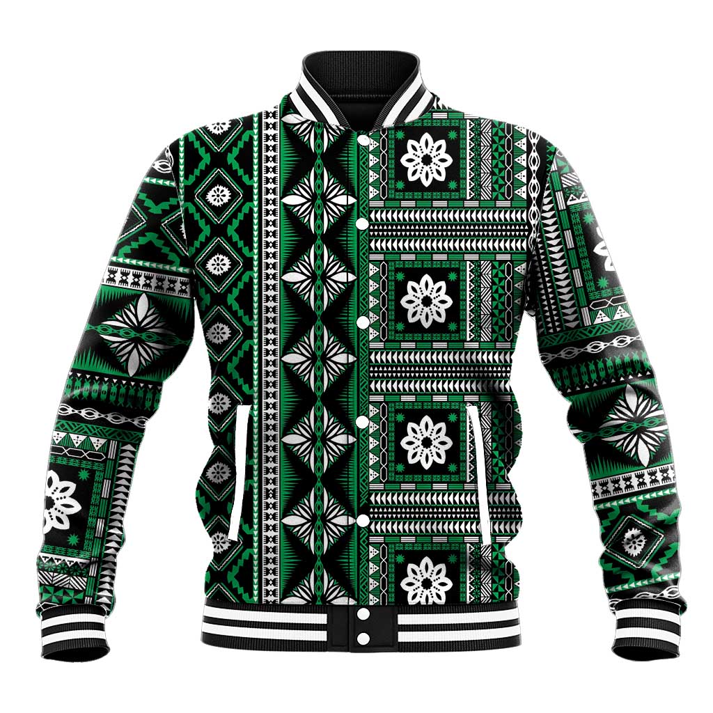 Fiji Masi Tapa Pattern Green Baseball Jacket LT01 Unisex Green - Polynesian Pride