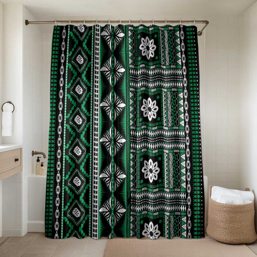 Fiji Masi Tapa Pattern Green Bathroom Set - Polynesian Pride