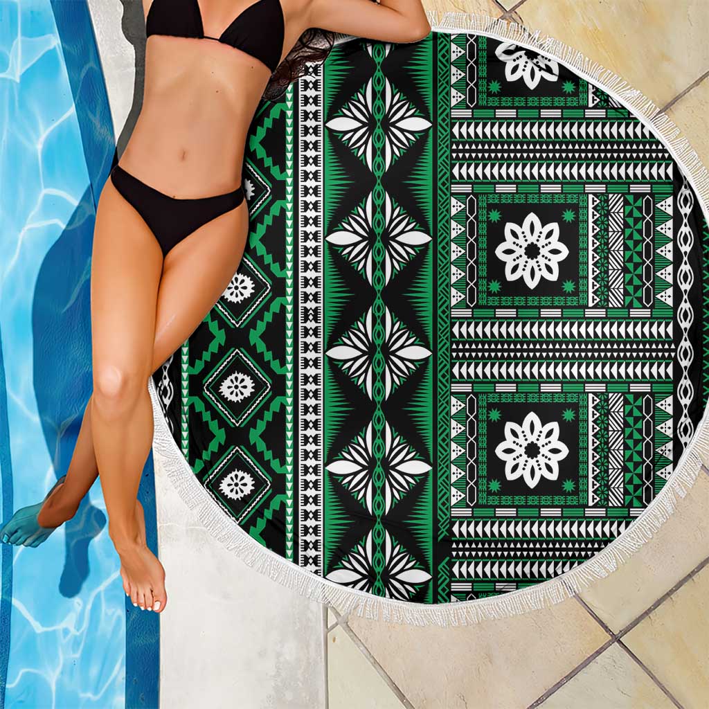 Fiji Masi Tapa Pattern Green Beach Blanket - Polynesian Pride