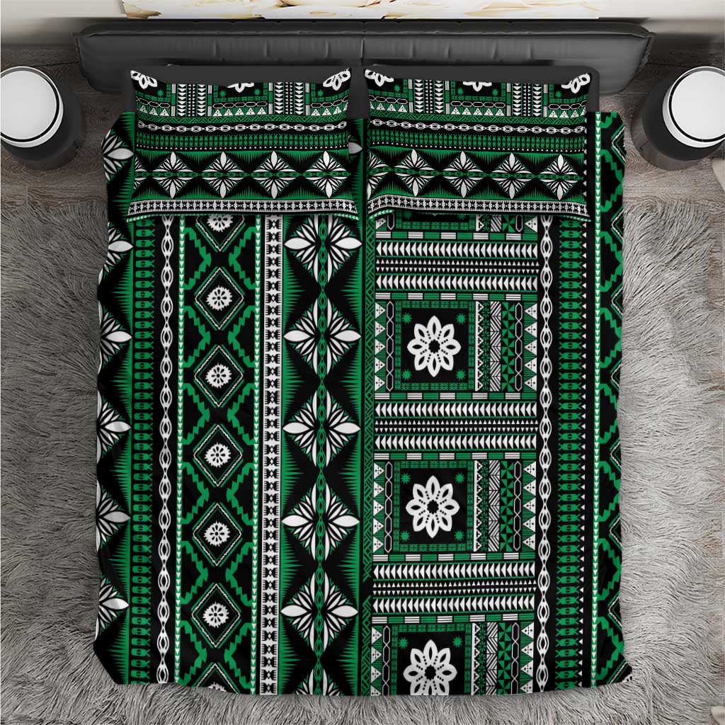 Fiji Masi Tapa Pattern Green Bedding Set - Polynesian Pride