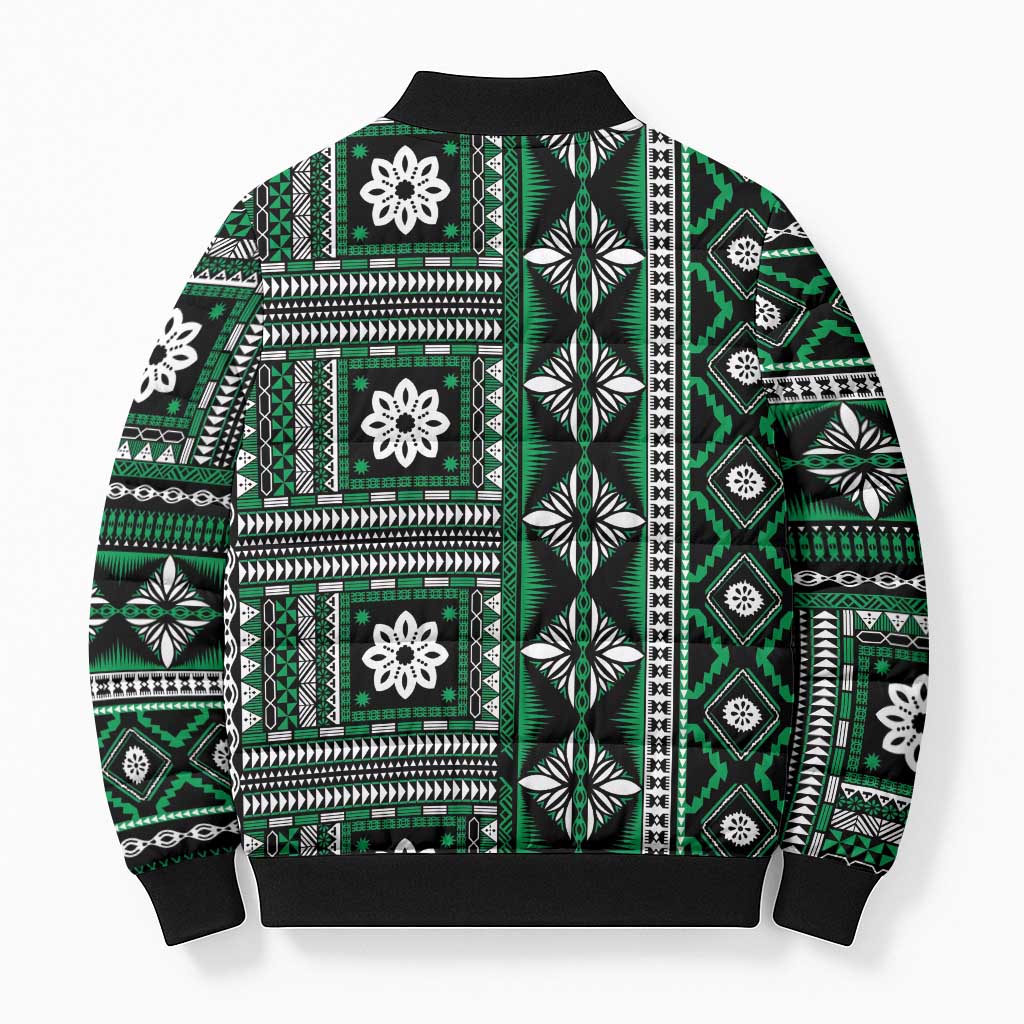 Fiji Masi Tapa Pattern Green Bomber Puffer Jacket - Polynesian Pride