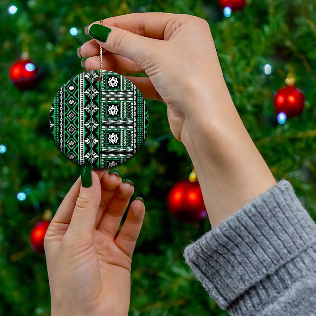 Fiji Masi Tapa Pattern Green Ceramic Ornament - Polynesian Pride
