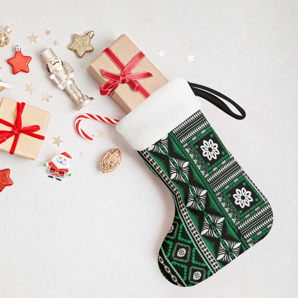 Fiji Masi Tapa Pattern Green Christmas Stocking - Polynesian Pride