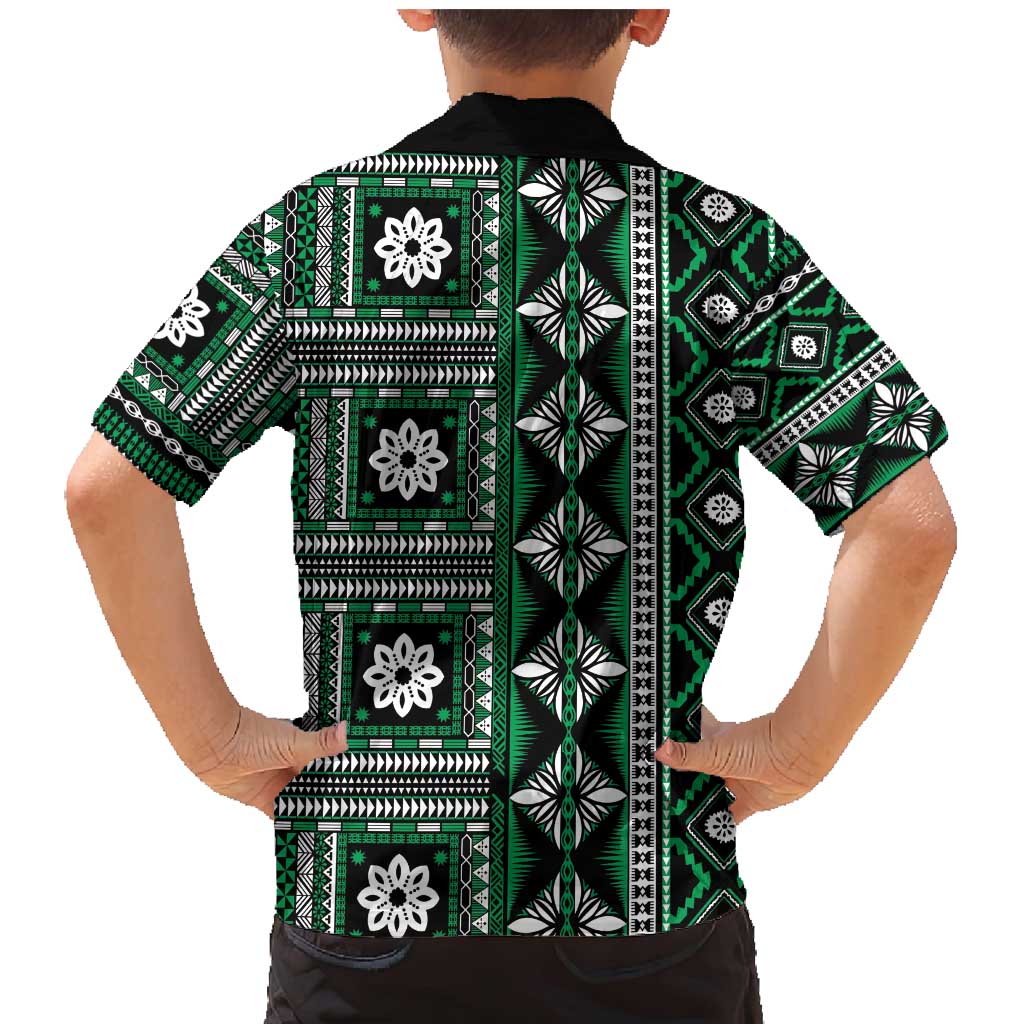 Fiji Masi Tapa Pattern Green Family Matching Mermaid Dress and Hawaiian Shirt LT01 - Polynesian Pride