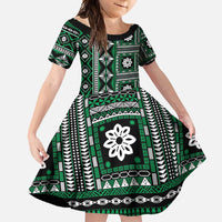 Fiji Masi Tapa Pattern Green Family Matching Mermaid Dress and Hawaiian Shirt LT01 Daughter's Dress Green - Polynesian Pride