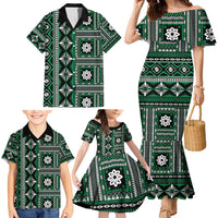Fiji Masi Tapa Pattern Green Family Matching Mermaid Dress and Hawaiian Shirt LT01 - Polynesian Pride