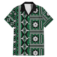 Fiji Masi Tapa Pattern Green Family Matching Mermaid Dress and Hawaiian Shirt LT01 Dad's Shirt - Short Sleeve Green - Polynesian Pride