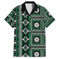 Fiji Masi Tapa Pattern Green Family Matching Off The Shoulder Long Sleeve Dress and Hawaiian Shirt LT01 Dad's Shirt - Short Sleeve Green - Polynesian Pride